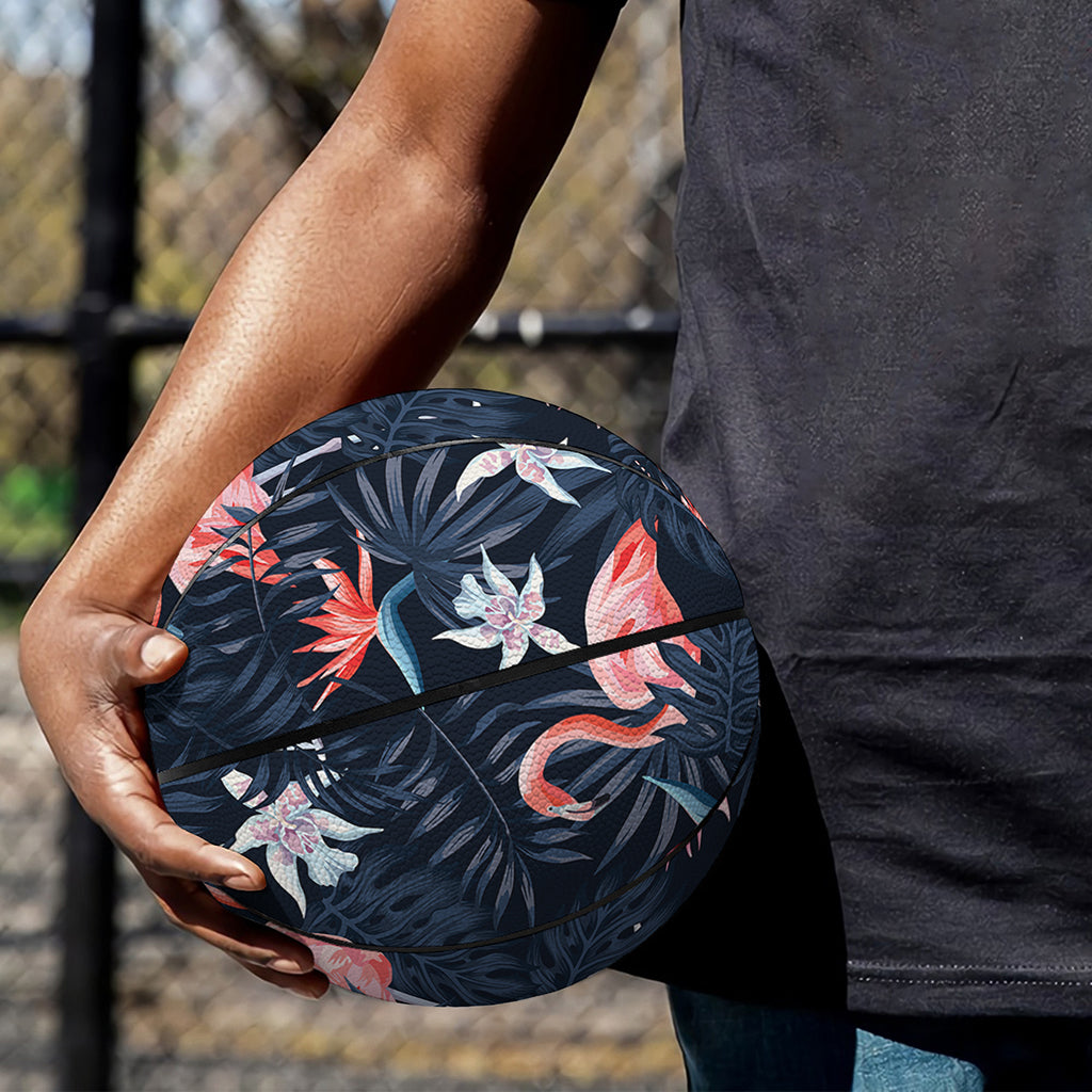 Dark Tropical Flamingo Pattern Print Basketball