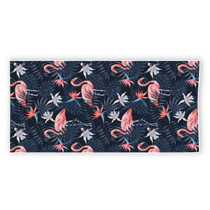 Dark Tropical Flamingo Pattern Print Beach Towel