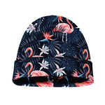 Dark Tropical Flamingo Pattern Print Beanie