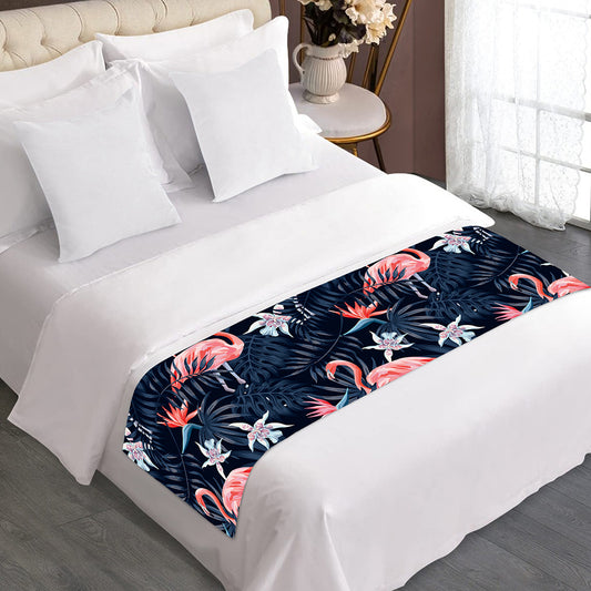Dark Tropical Flamingo Pattern Print Bed Runner