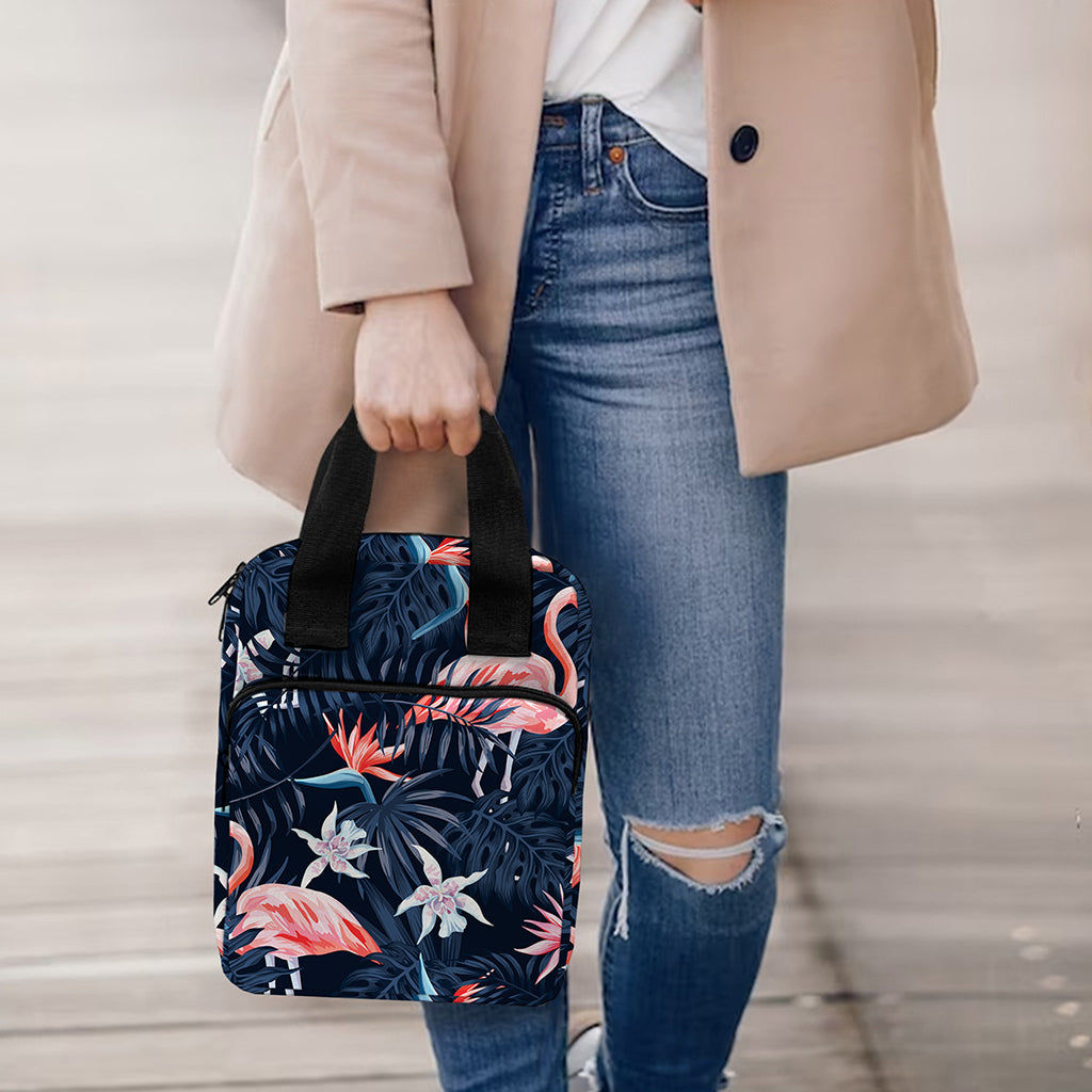 Dark Tropical Flamingo Pattern Print Bible Tote Bag