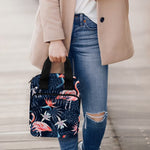 Dark Tropical Flamingo Pattern Print Bible Tote Bag