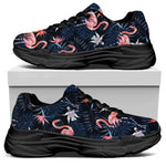 Dark Tropical Flamingo Pattern Print Black Chunky Shoes