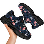 Dark Tropical Flamingo Pattern Print Black Chunky Shoes