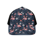 Dark Tropical Flamingo Pattern Print Black Mesh Trucker Cap