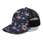 Dark Tropical Flamingo Pattern Print Black Mesh Trucker Cap