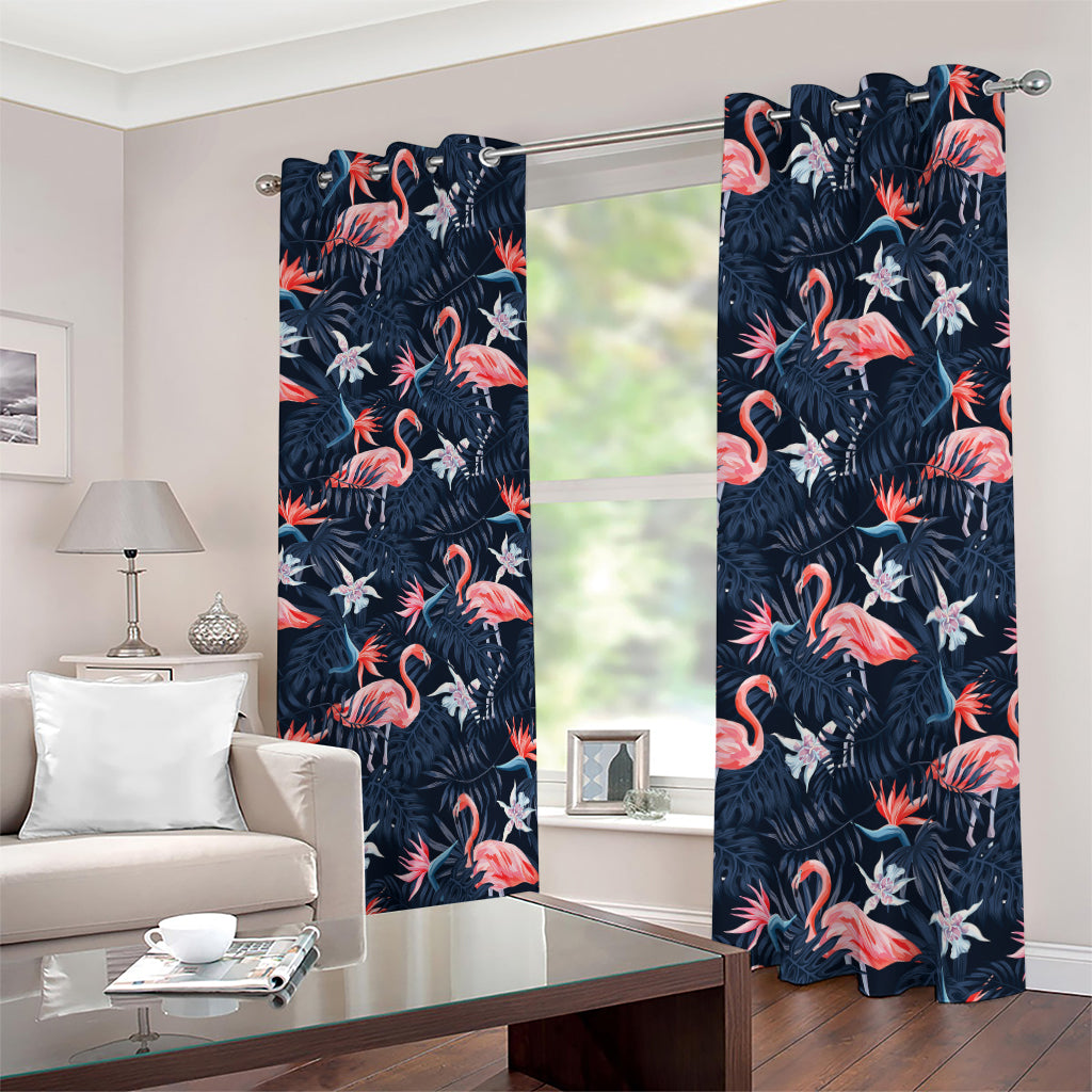 Dark Tropical Flamingo Pattern Print Blackout Grommet Curtains