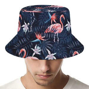 Dark Tropical Flamingo Pattern Print Bucket Hat