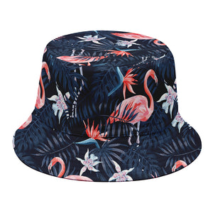 Dark Tropical Flamingo Pattern Print Bucket Hat