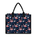 Dark Tropical Flamingo Pattern Print Canvas Tote Bag
