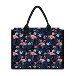 Dark Tropical Flamingo Pattern Print Canvas Tote Bag