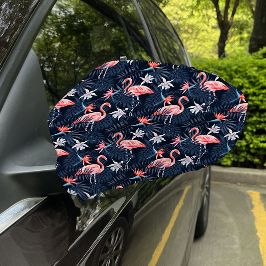 Dark Tropical Flamingo Pattern Print Car Side Mirror Covers