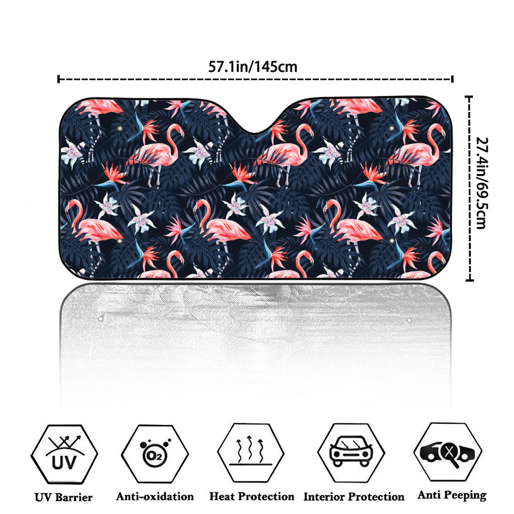 Dark Tropical Flamingo Pattern Print Car Windshield Sun Shade