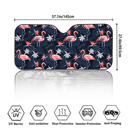 Dark Tropical Flamingo Pattern Print Car Windshield Sun Shade