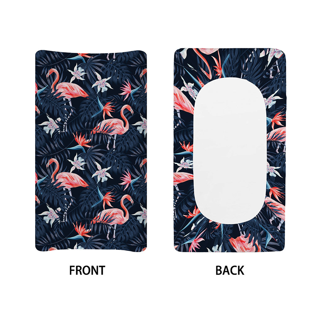 Dark Tropical Flamingo Pattern Print Changing Pad Cover