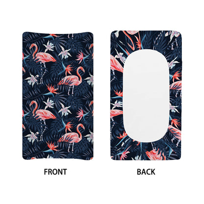 Dark Tropical Flamingo Pattern Print Changing Pad Cover