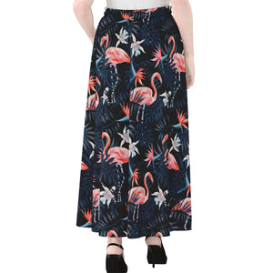 Dark Tropical Flamingo Pattern Print Chiffon Maxi Skirt