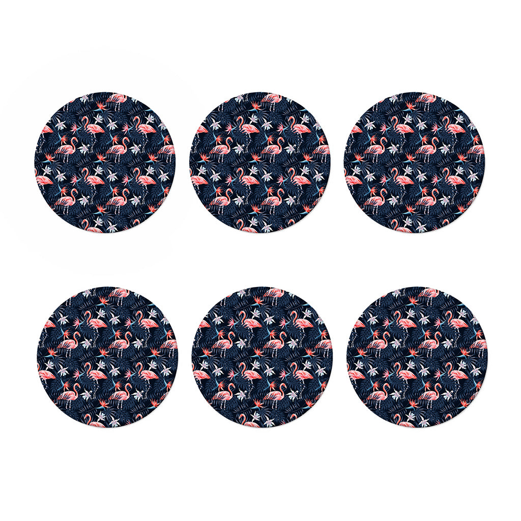 Dark Tropical Flamingo Pattern Print Coaster Set