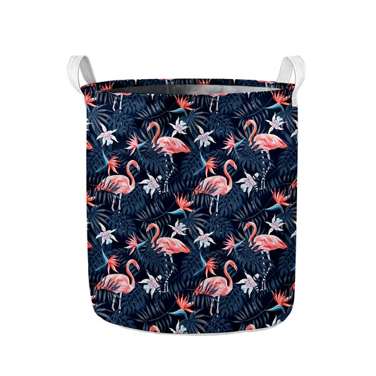 Dark Tropical Flamingo Pattern Print Collapsible Laundry Basket