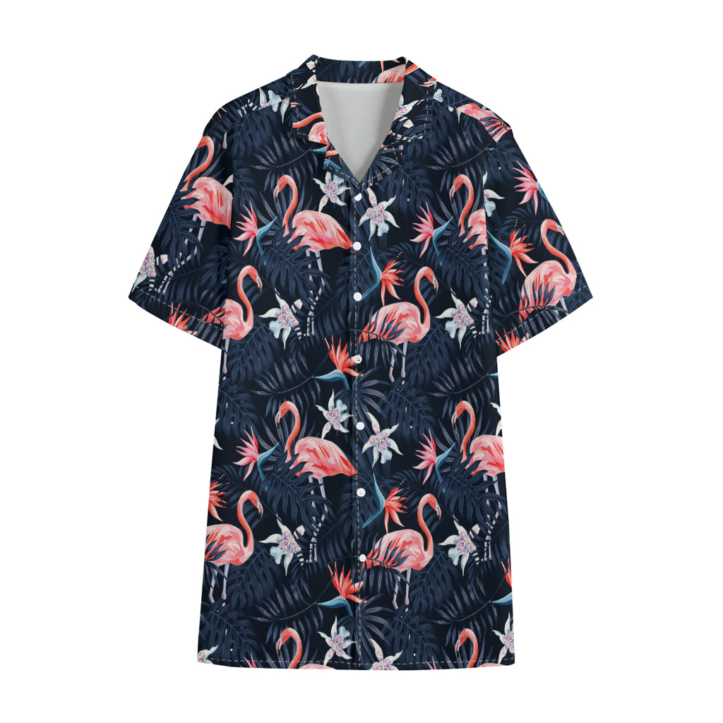 Dark Tropical Flamingo Pattern Print Cotton Hawaiian Shirt