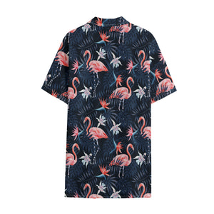 Dark Tropical Flamingo Pattern Print Cotton Hawaiian Shirt