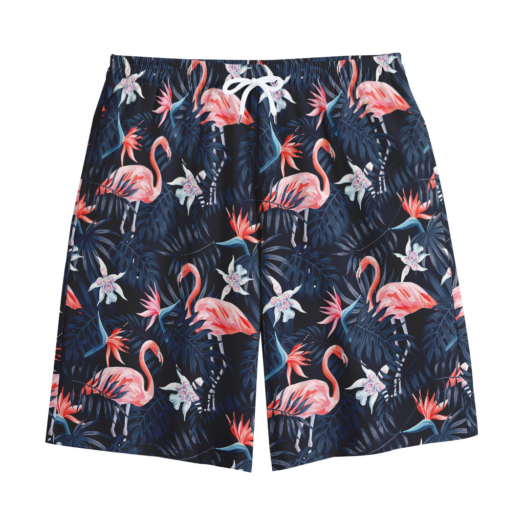 Dark Tropical Flamingo Pattern Print Cotton Shorts