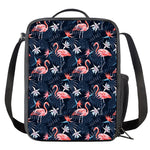 Dark Tropical Flamingo Pattern Print Crossbody Lunch Bag