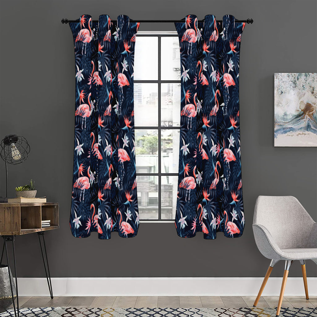 Dark Tropical Flamingo Pattern Print Curtain