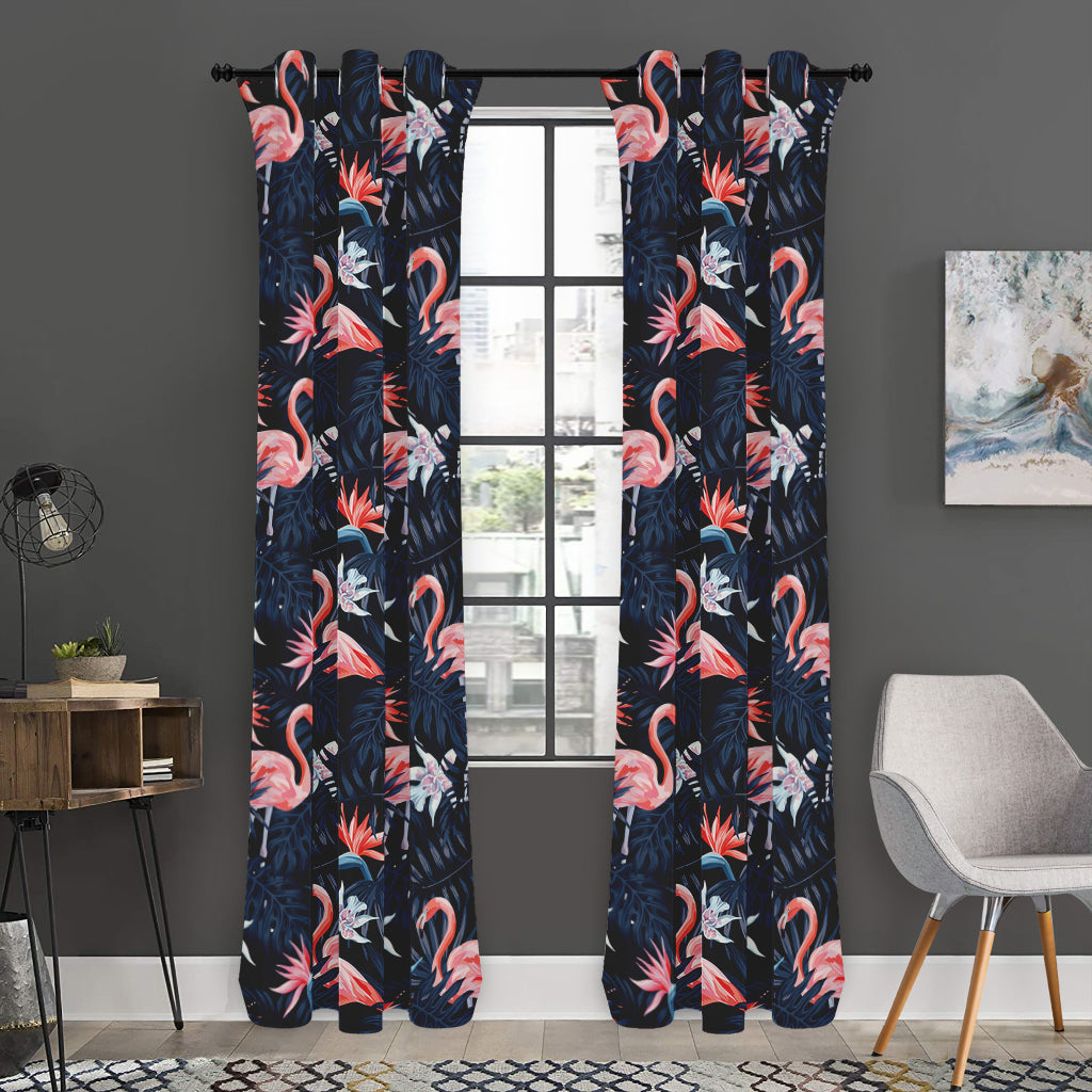 Dark Tropical Flamingo Pattern Print Curtain