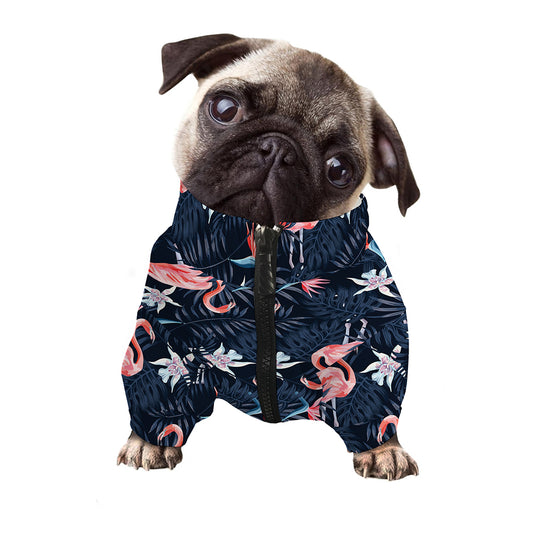Dark Tropical Flamingo Pattern Print Dog Zip Up Jacket