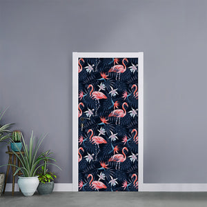 Dark Tropical Flamingo Pattern Print Door Sticker