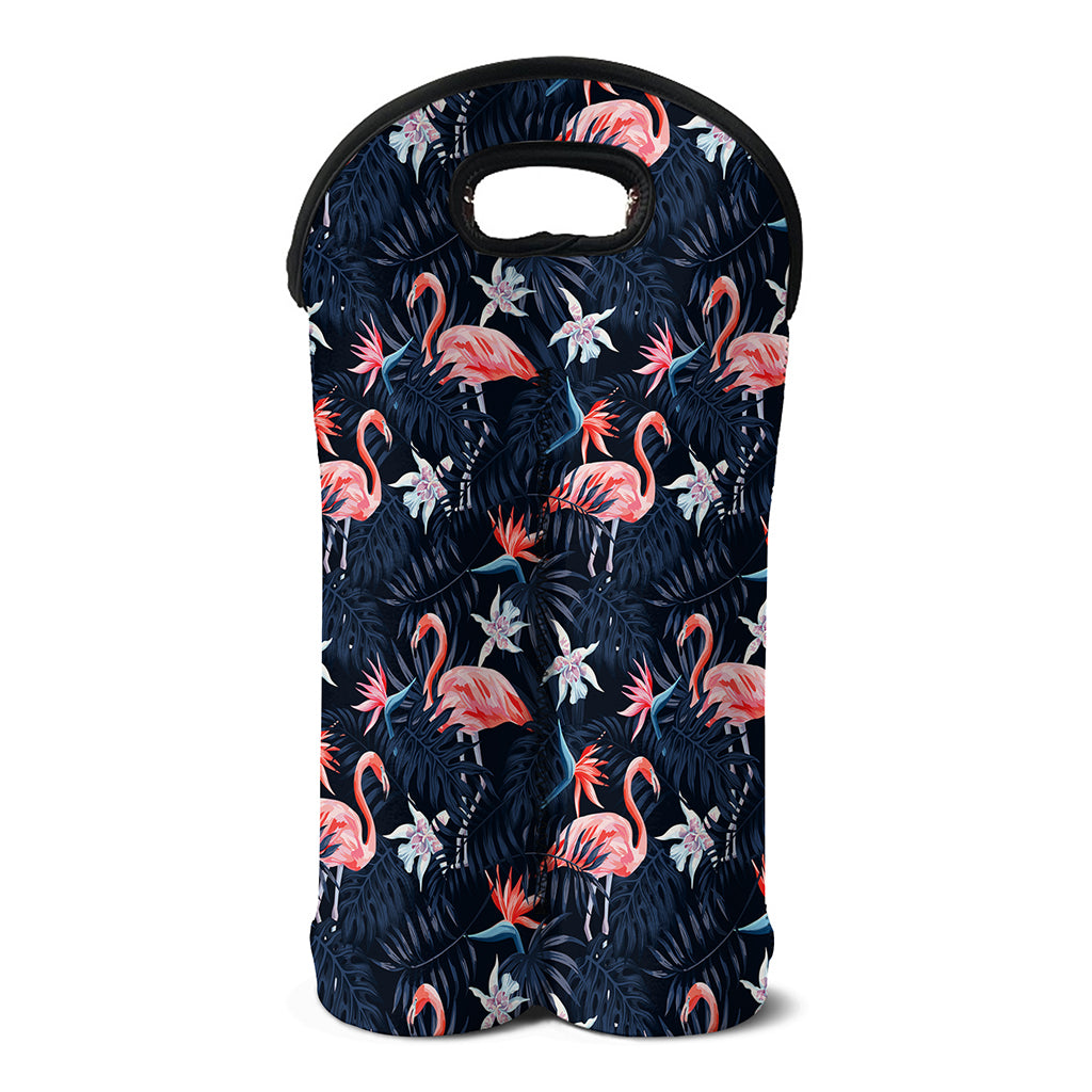 Dark Tropical Flamingo Pattern Print Double Neoprene Wine Tote