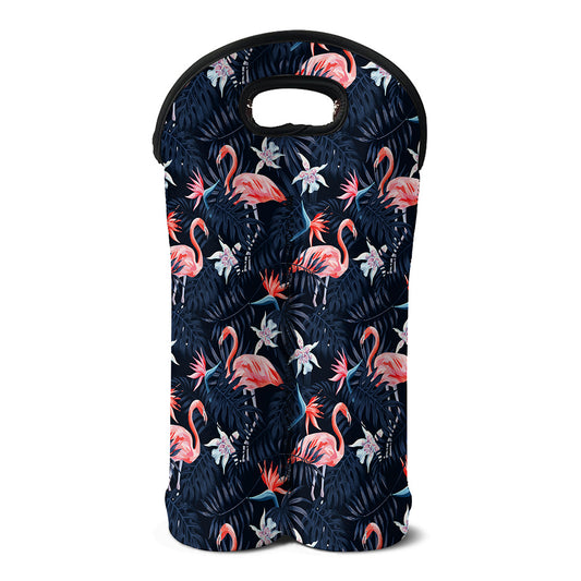 Dark Tropical Flamingo Pattern Print Double Neoprene Wine Tote