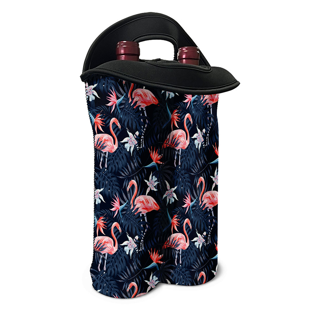 Dark Tropical Flamingo Pattern Print Double Neoprene Wine Tote