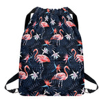 Dark Tropical Flamingo Pattern Print Drawstring Backpack