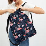 Dark Tropical Flamingo Pattern Print Drawstring Backpack