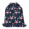 Dark Tropical Flamingo Pattern Print Drawstring Bag