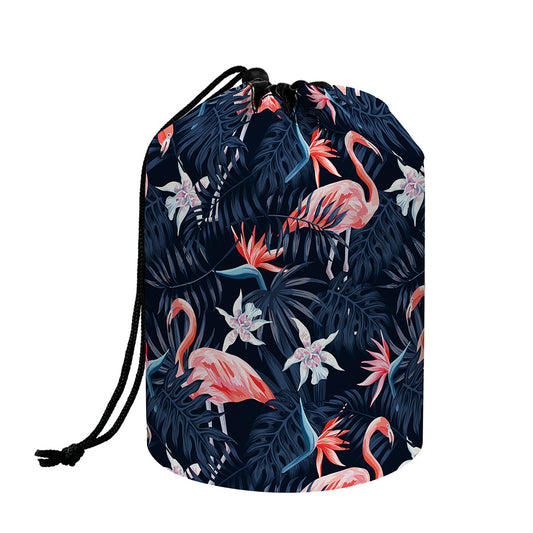 Dark Tropical Flamingo Pattern Print Drawstring Makeup Bag