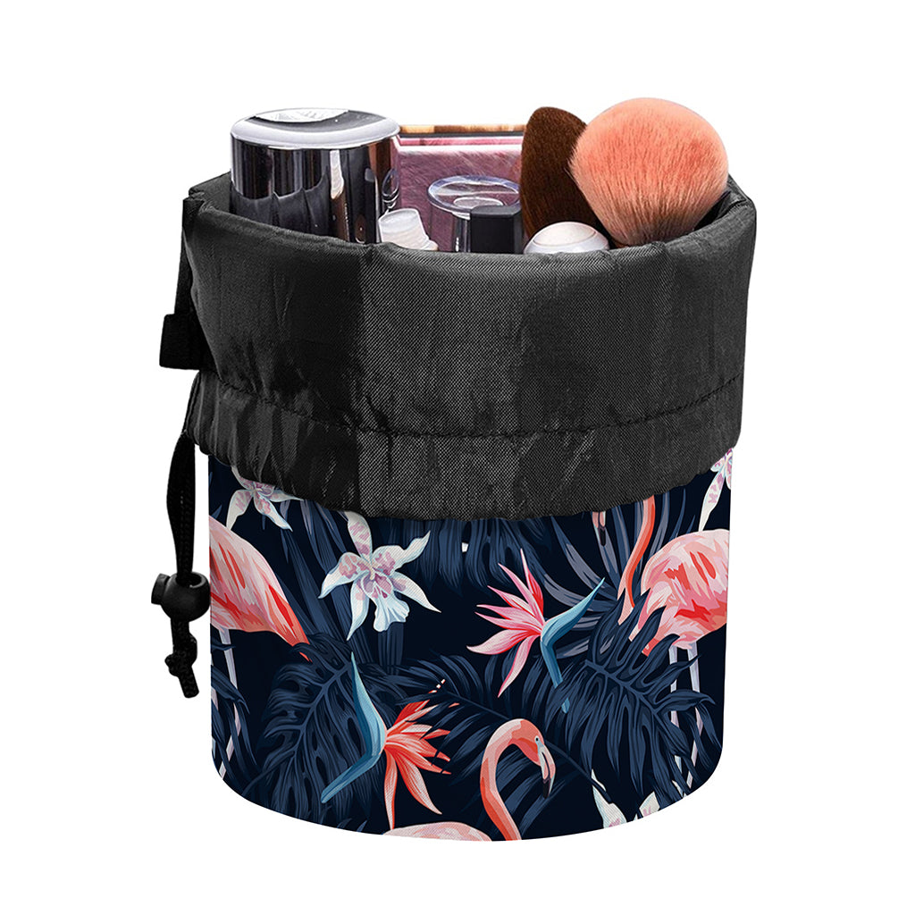 Dark Tropical Flamingo Pattern Print Drawstring Makeup Bag