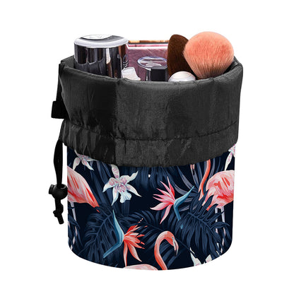 Dark Tropical Flamingo Pattern Print Drawstring Makeup Bag