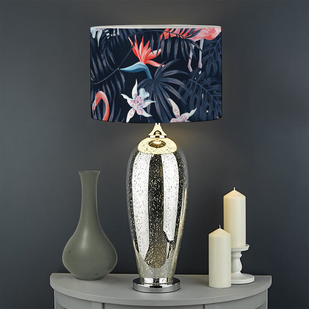 Dark Tropical Flamingo Pattern Print Drum Lamp Shade