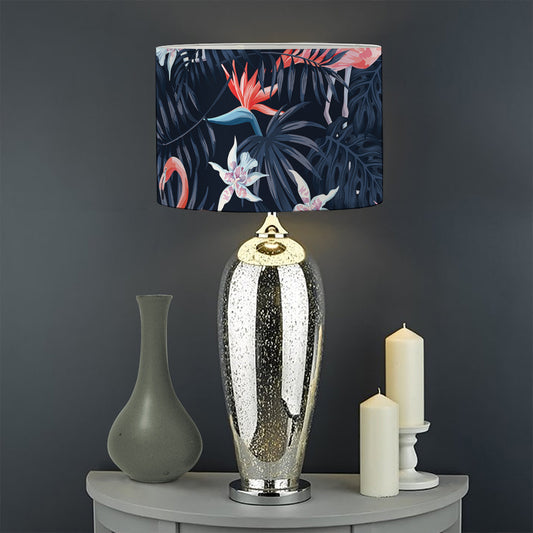 Dark Tropical Flamingo Pattern Print Drum Lamp Shade