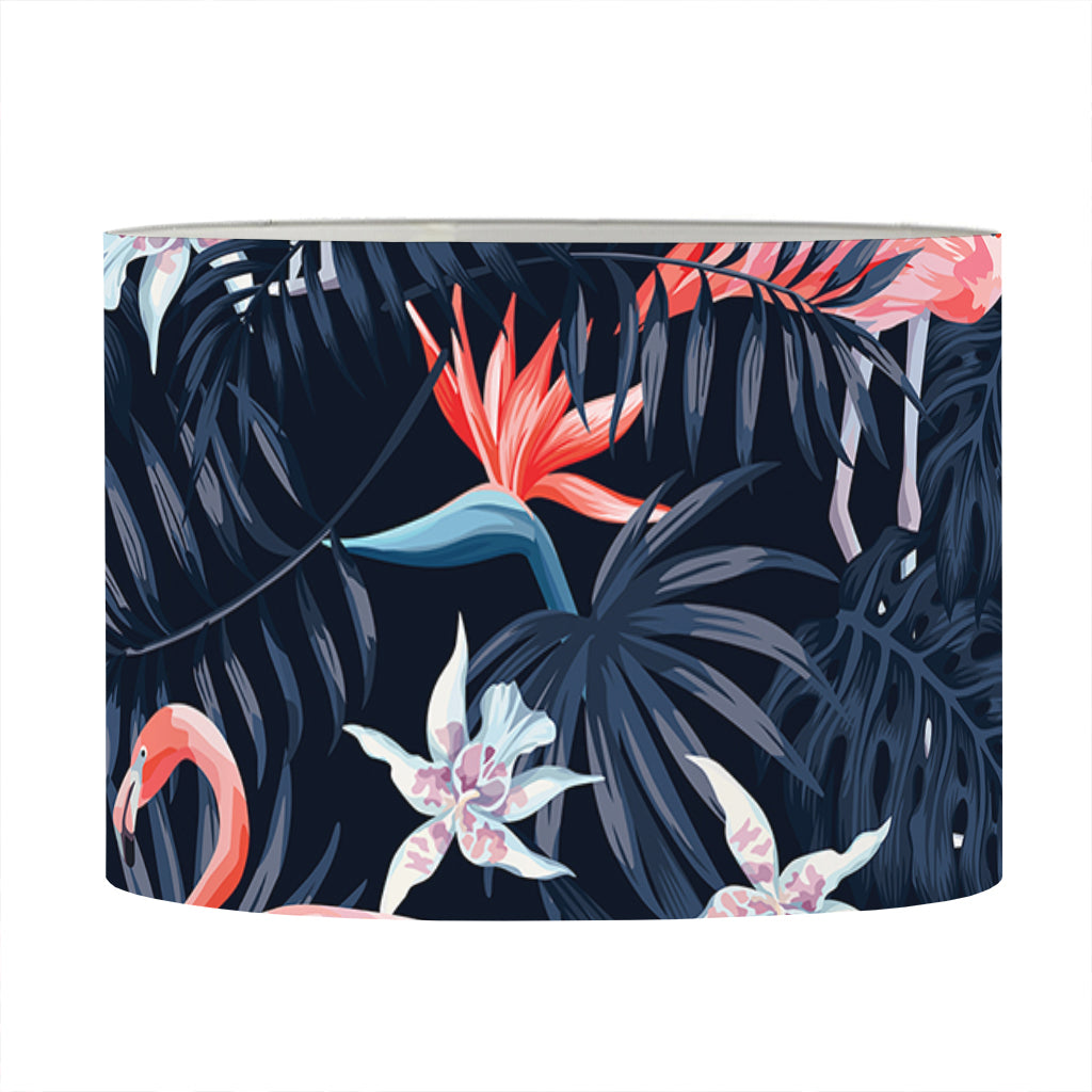 Dark Tropical Flamingo Pattern Print Drum Lamp Shade