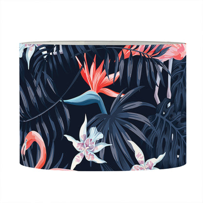 Dark Tropical Flamingo Pattern Print Drum Lamp Shade