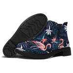 Dark Tropical Flamingo Pattern Print Flat Ankle Boots