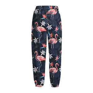 Dark Tropical Flamingo Pattern Print Fleece Lined Knit Pants