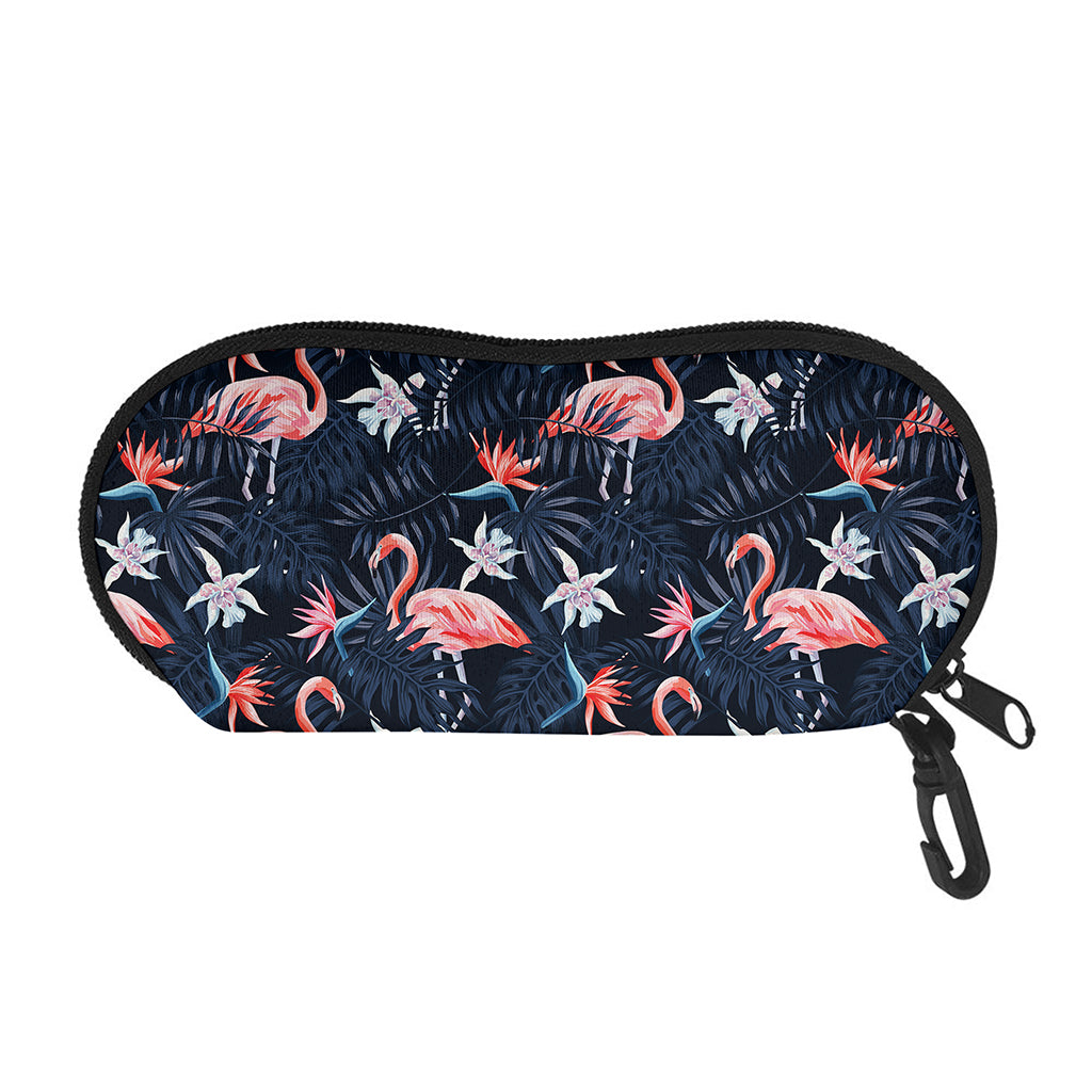 Dark Tropical Flamingo Pattern Print Glasses Case