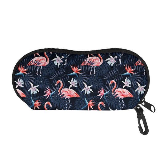 Dark Tropical Flamingo Pattern Print Glasses Case