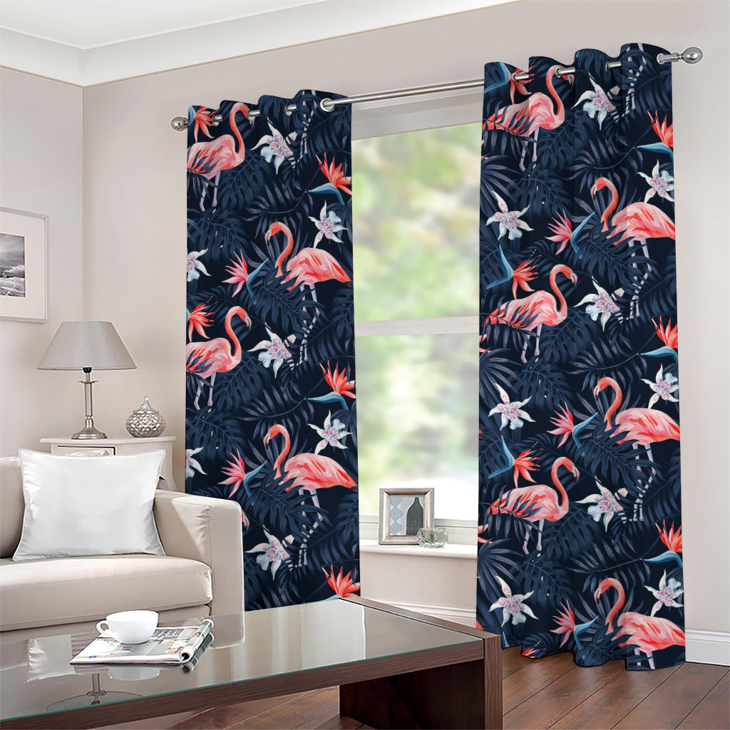 Dark Tropical Flamingo Pattern Print Grommet Curtains