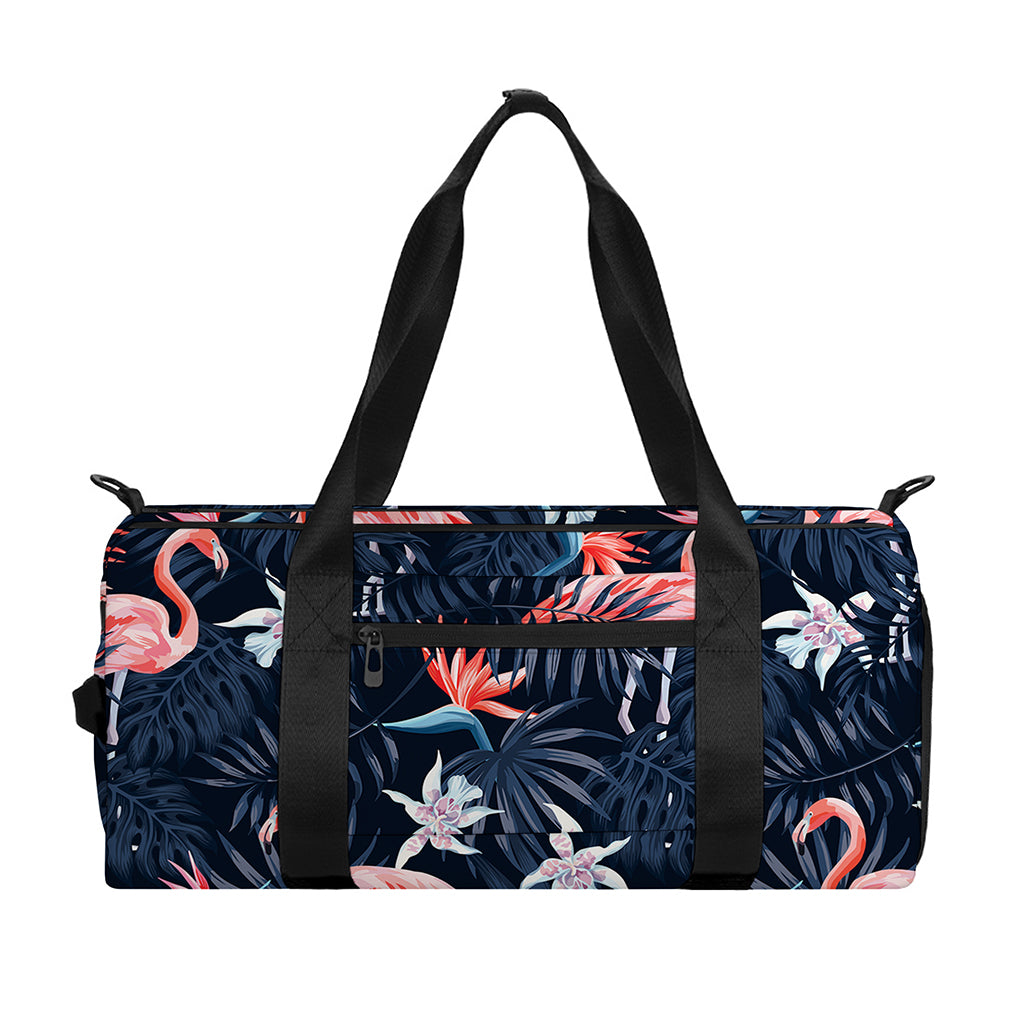 Dark Tropical Flamingo Pattern Print Gym Bag